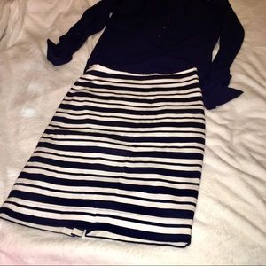 The Limited Navy and White Striped Pencil Skirt